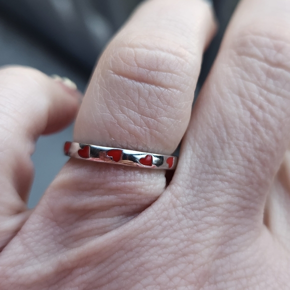 925 Sterling Silver Jewelry - Handmade Sterling Silver 925 Red Enamel Infinity Hearts Band Ring Sz 6